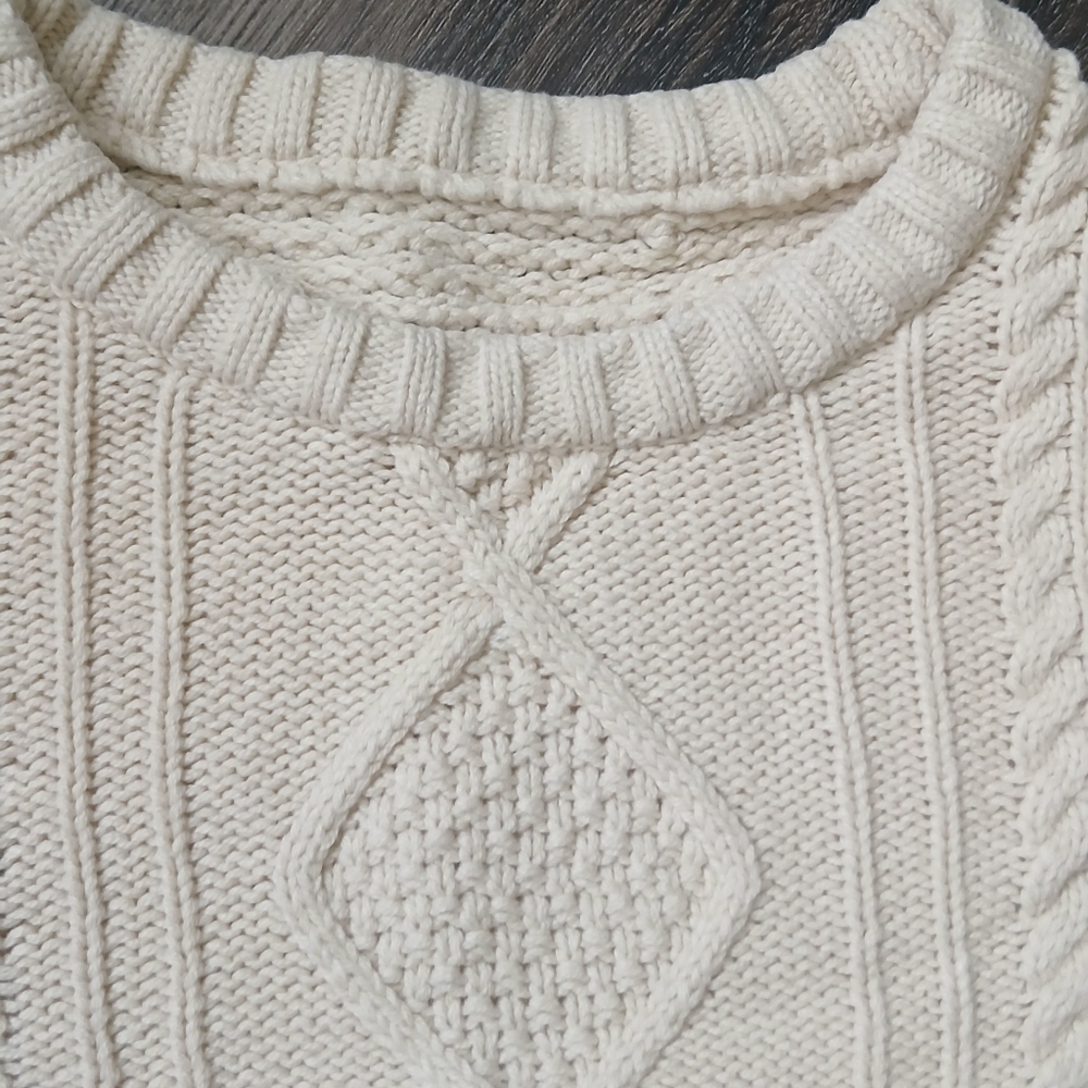Cream Cable Knit Sweater Cozy Rory Cotton Blend Size Small - Picture 2 of 5